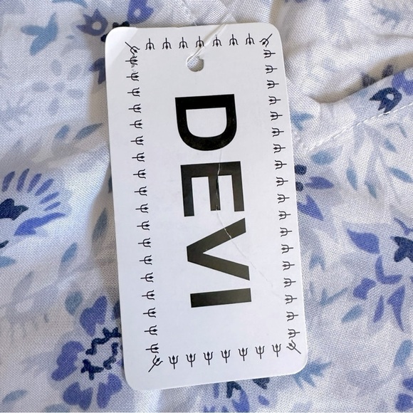 Devi Blue White Floral Print Rayon Tunic Dress Size L Boho Resort Beach NWT - Picture 7 of 9